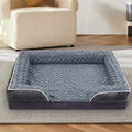 Waterproof dog kennel pad with removable washable cover in light grey, dark grey, and coffee brown colours