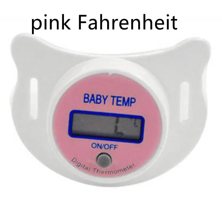 Baby pacifier digital thermometer with LCD display in pink and blue colours