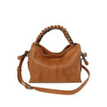 Cortex splicing woven women's casual crossbody bag in orange genuine top grain leather with zipper pocket