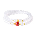 Women's double layer white agate bracelet with jequirity beans, 6mm geometry beads
