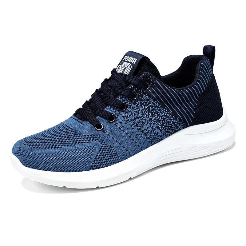 Men's Korean casual breathable mesh running shoes in B-2606 Black, side view