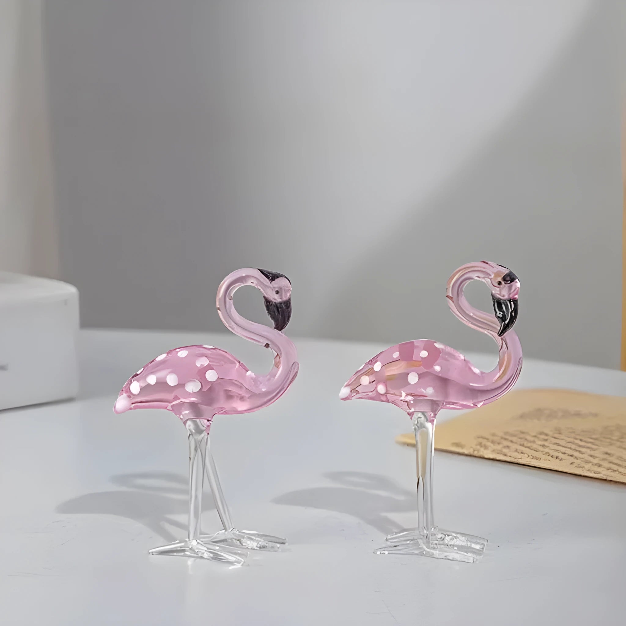 Pink crystal flamingo decorative ornament in modern style on table