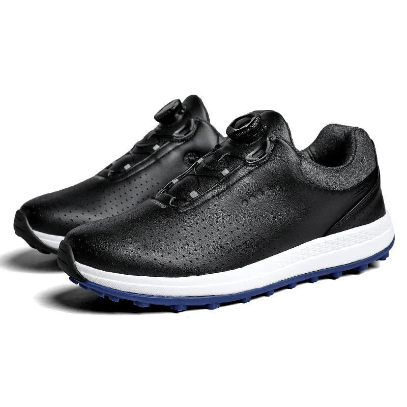 Men's white low-top casual golf shoe with breathable upper and textured non-slip sole.