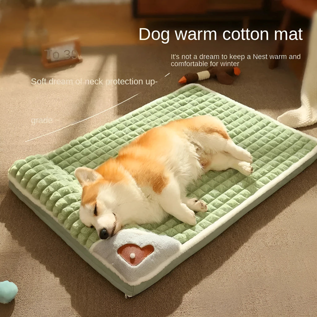 Washable fluffy fleece dog bed mat with memory foam filling in grey colour