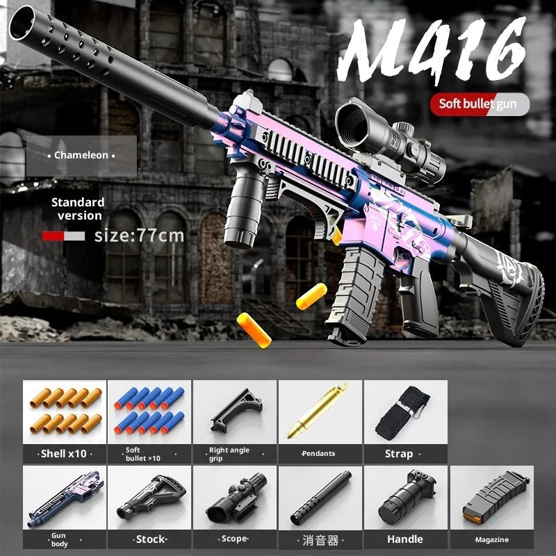 Manual bolt throwing shell soft bullet gun M416 sand colour plastic toy with accessories