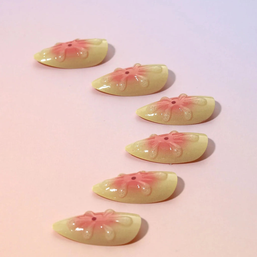 Simple fake nails with 3D flower pattern and plastic wearable armour pieces