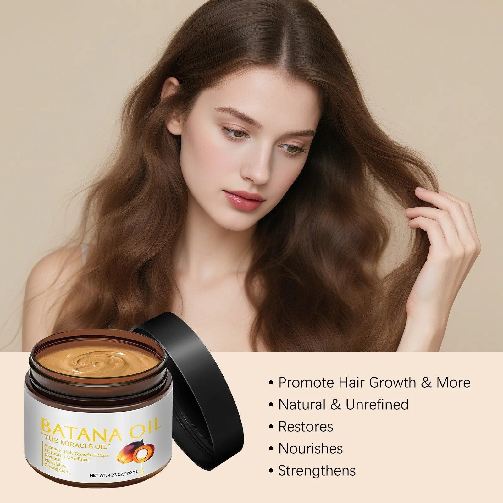 Batana Hair Mask 120ml tub with herbal formula for frizzy hair improvement
