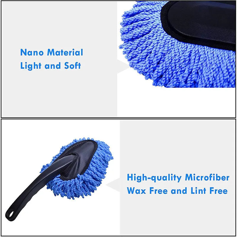 Car dust collector with retractable handle and 5-piece microfiber brush set for car and home cleaning