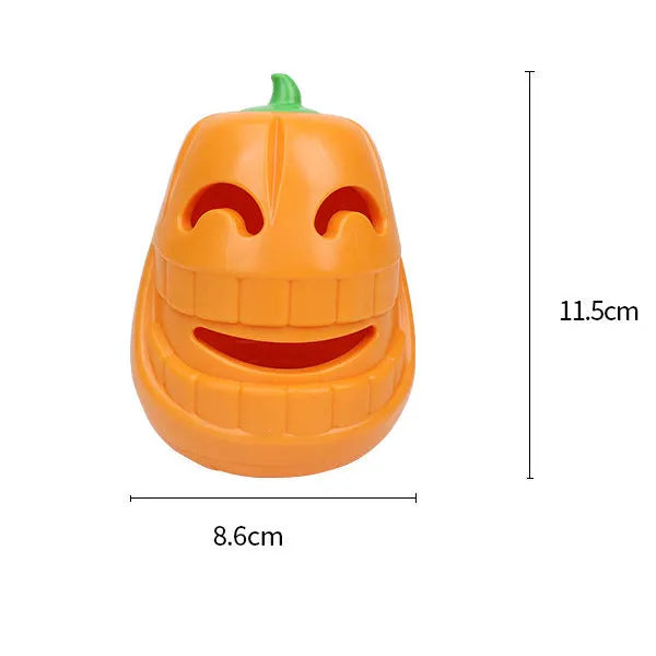 Orange Halloween pumpkin shaped dog chew toy with a treat-dispensing funnel hole