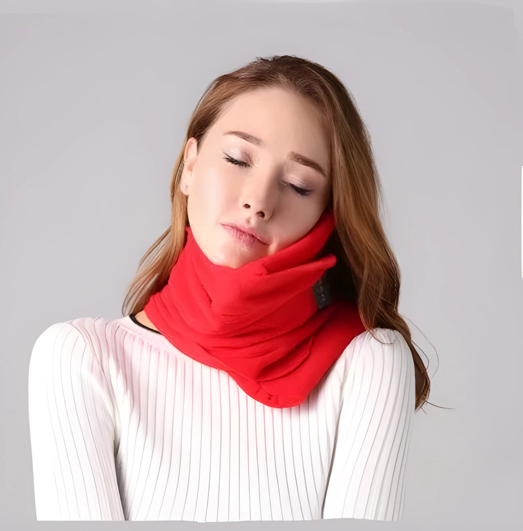 U-shaped neck support pillow in convex therapeutic form functioning as scarf bandana with cotton filling