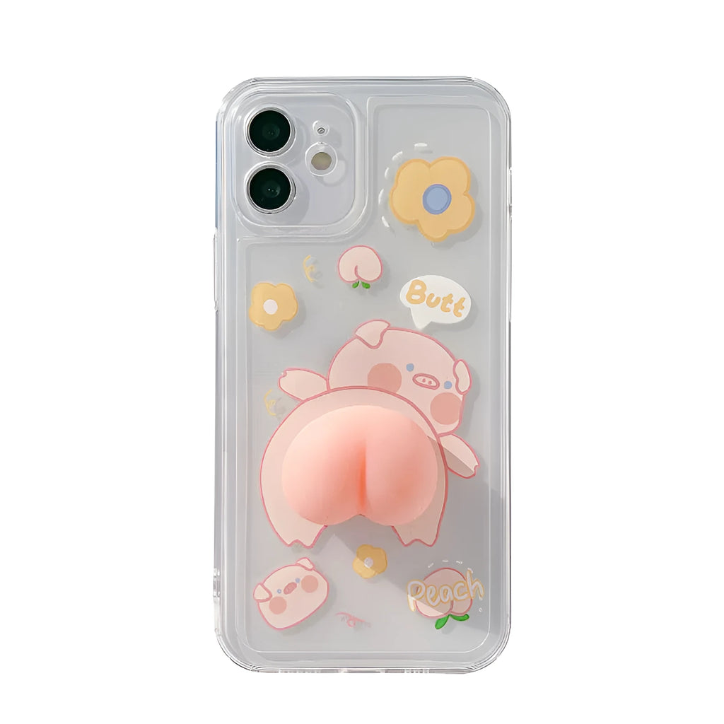 Transparent silicone phone case with three-dimensional cartoon pig butt design for iPhone