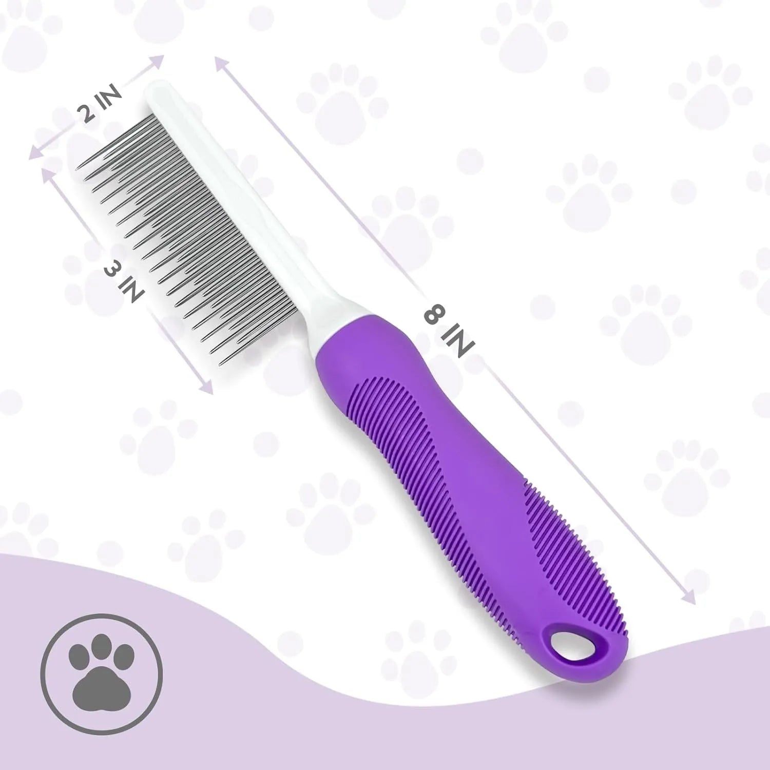 Purple pet detangling comb with stainless steel teeth for cat and dog grooming