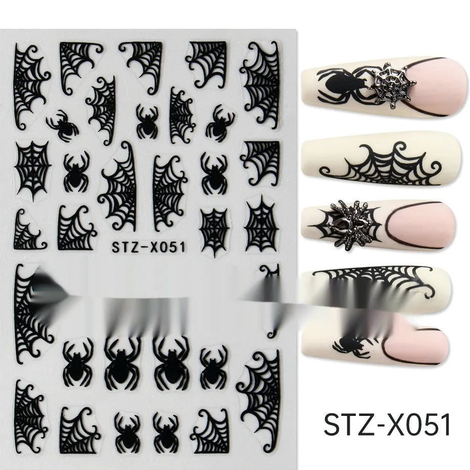 Cartoon nail art stickers sheet with black and silver love heart designs