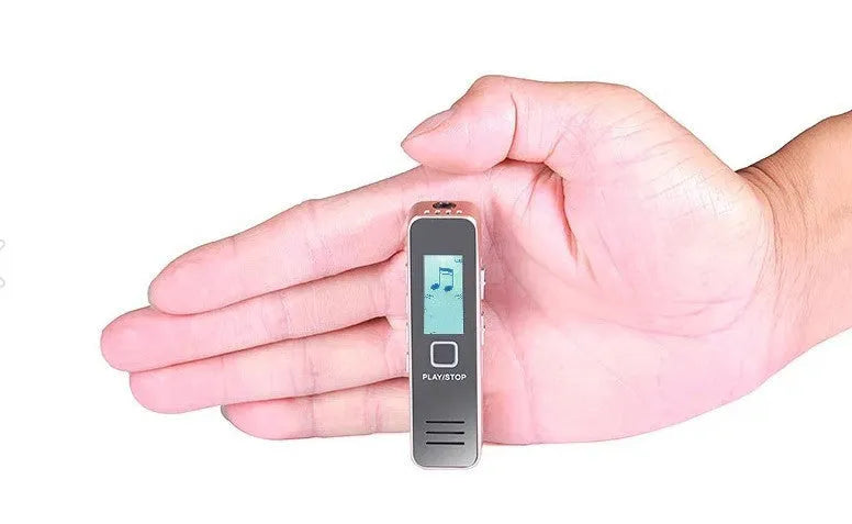Small black or gold plastic portable digital voice recorder with display