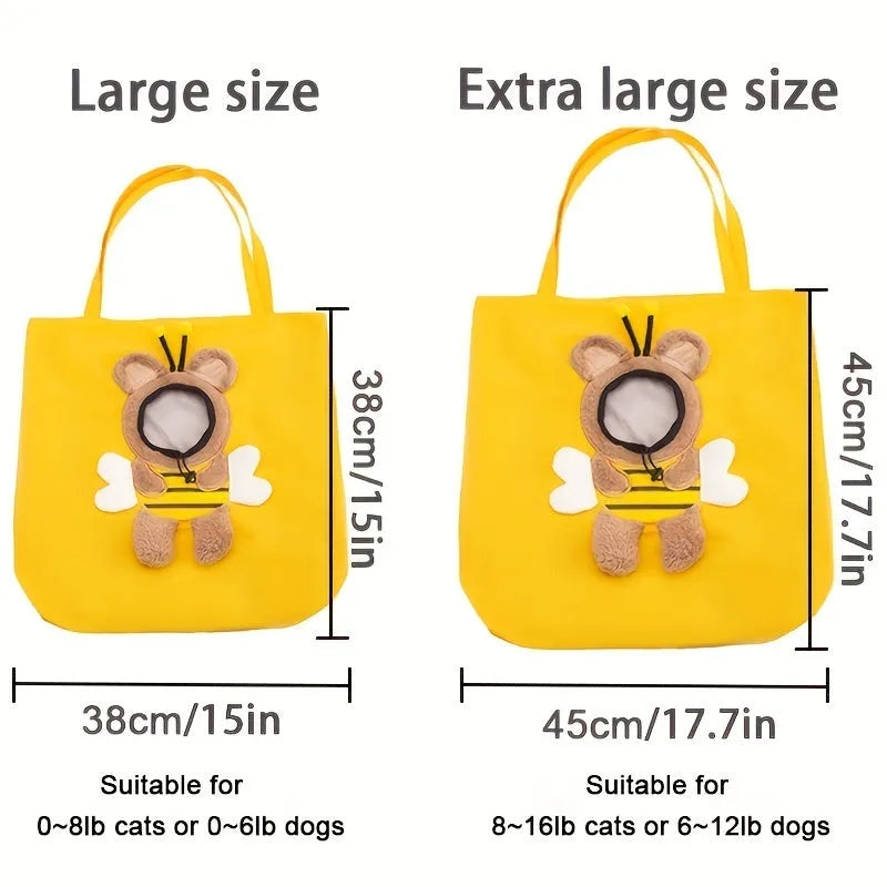 Little Bee Design canvas pet carrier shoulder bag with safety zippers and 3D animal pattern