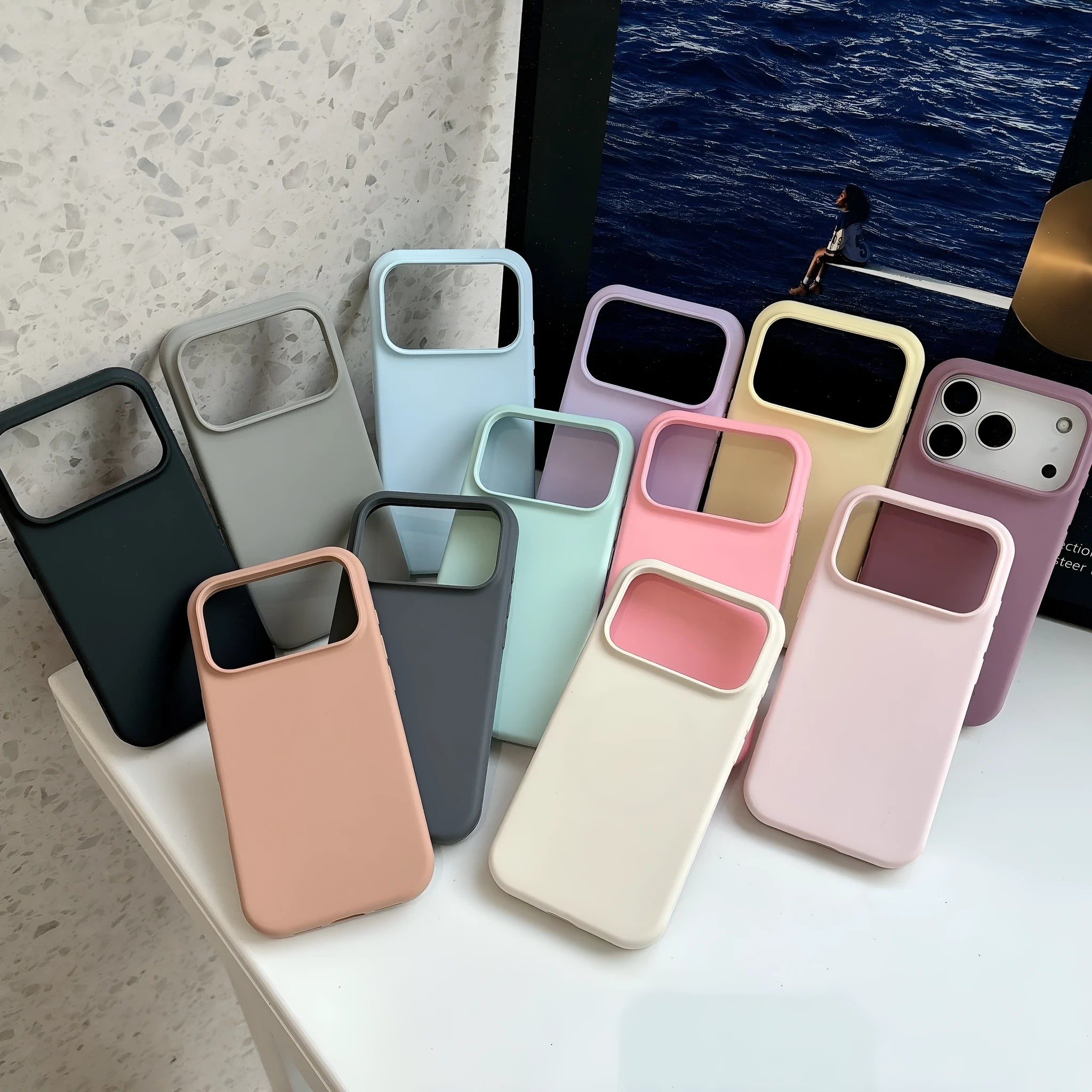 Magnetic liquid silicone iPhone case with Ai button for iPhone 12, 13, 14 models in antique white colour.