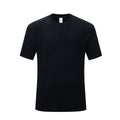 Men's black and white loose fit cotton t-shirt showing front view with round neck design