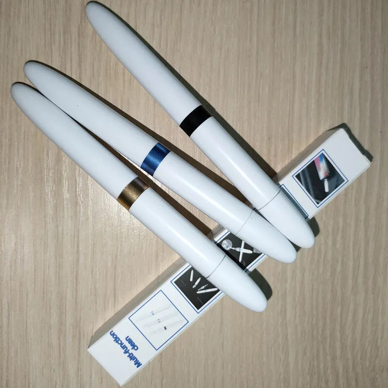Blue headphone cleaning pen with extended brush and metal nib for electronics