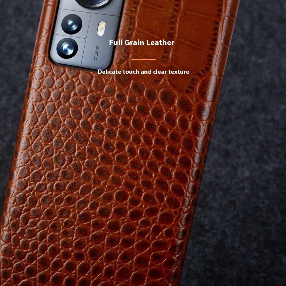Anti-fingerprint genuine leather half pack phone case in black for Apple iPhone 14 Pro