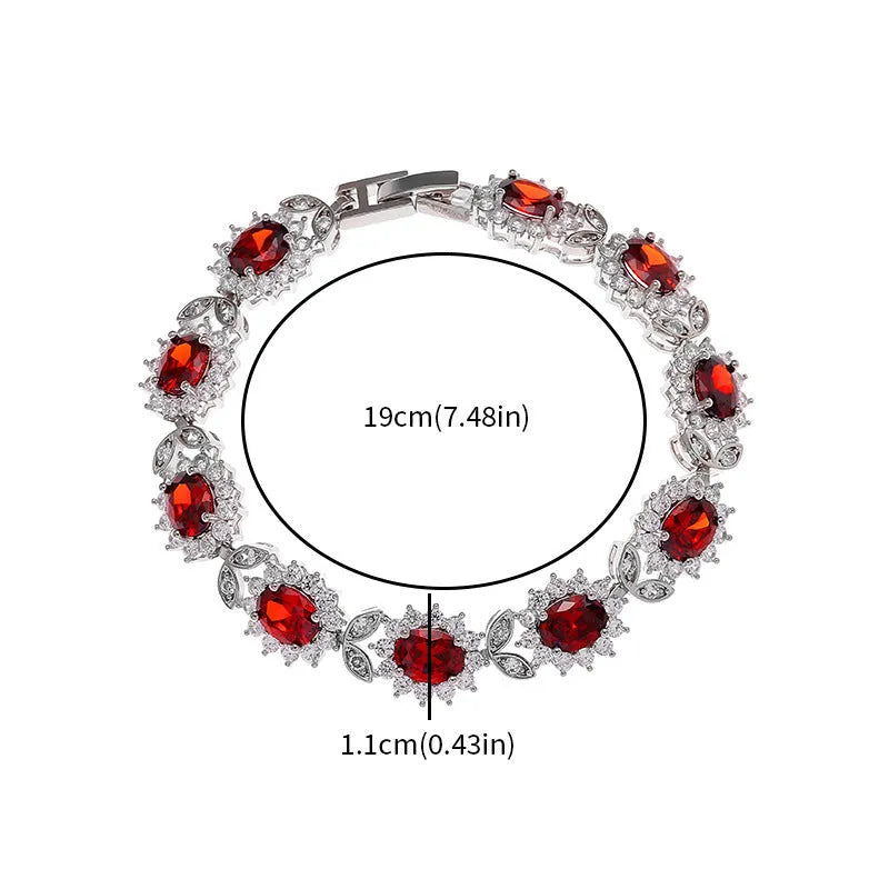 Personality Trend women's simple bracelet with inlaid zircon stones in one of nine gemstone colours on alloy band.