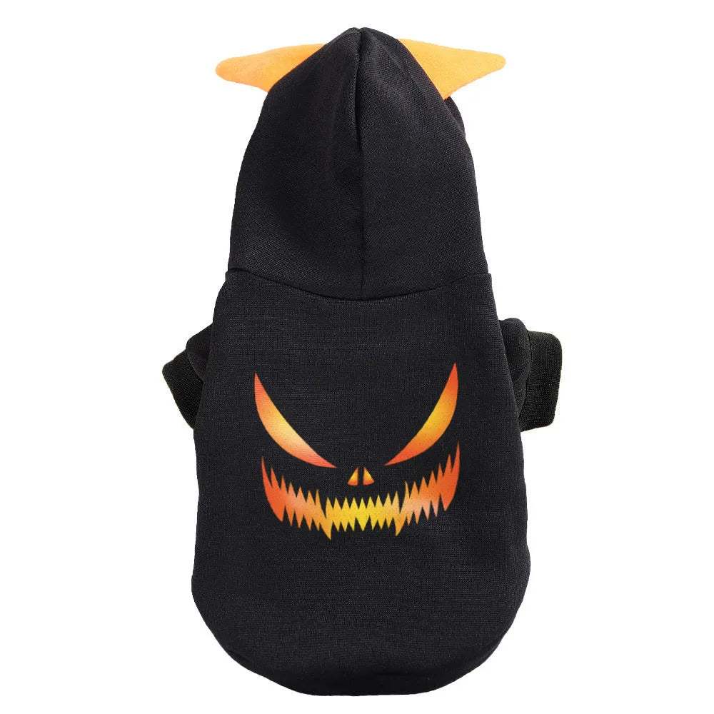Halloween pumpkin sweater dog clothing in flannel, available in black and yellow for small medium large dogs