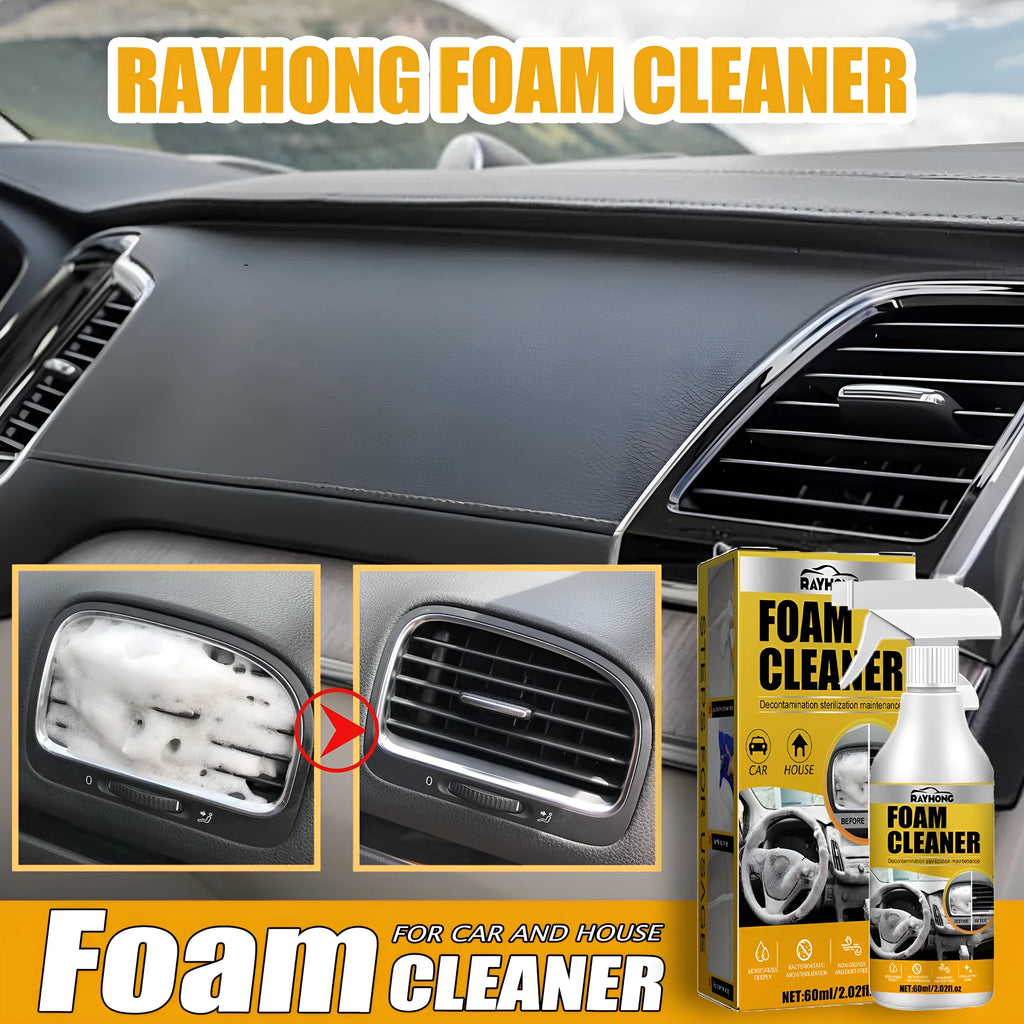 60ml car interior wash-free foamed cleaner spray bottle with a 10cm by 10cm white sponge applicator