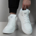 White men's casual shoes with a round toe and microfiber upper.