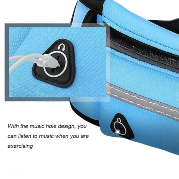 Nylon fitness waist bag in solid colour with zip pocket, size 20x10cm, on waist belt for running