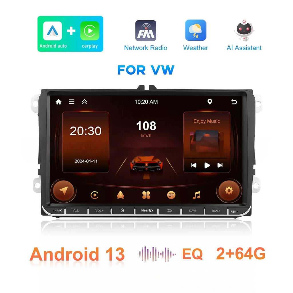 7 inch Android car head unit touchscreen for Volkswagen with wireless CarPlay and built-in GPS