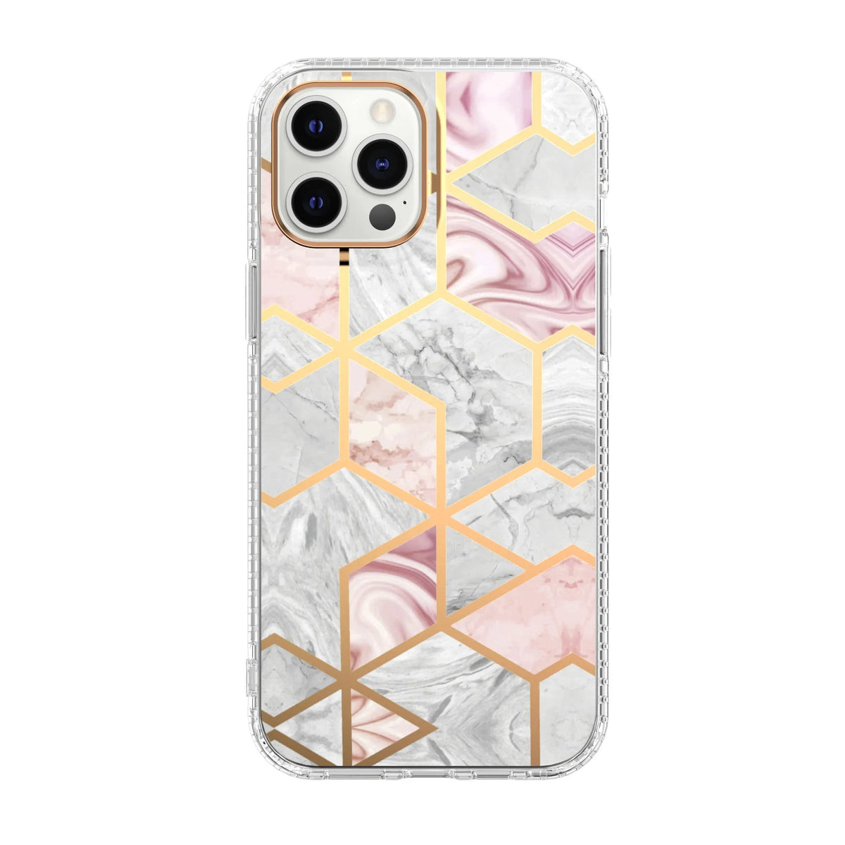 Mosaic marble pattern transparent TPU and acrylic phone case for Apple iPhone with pastel stone colour option