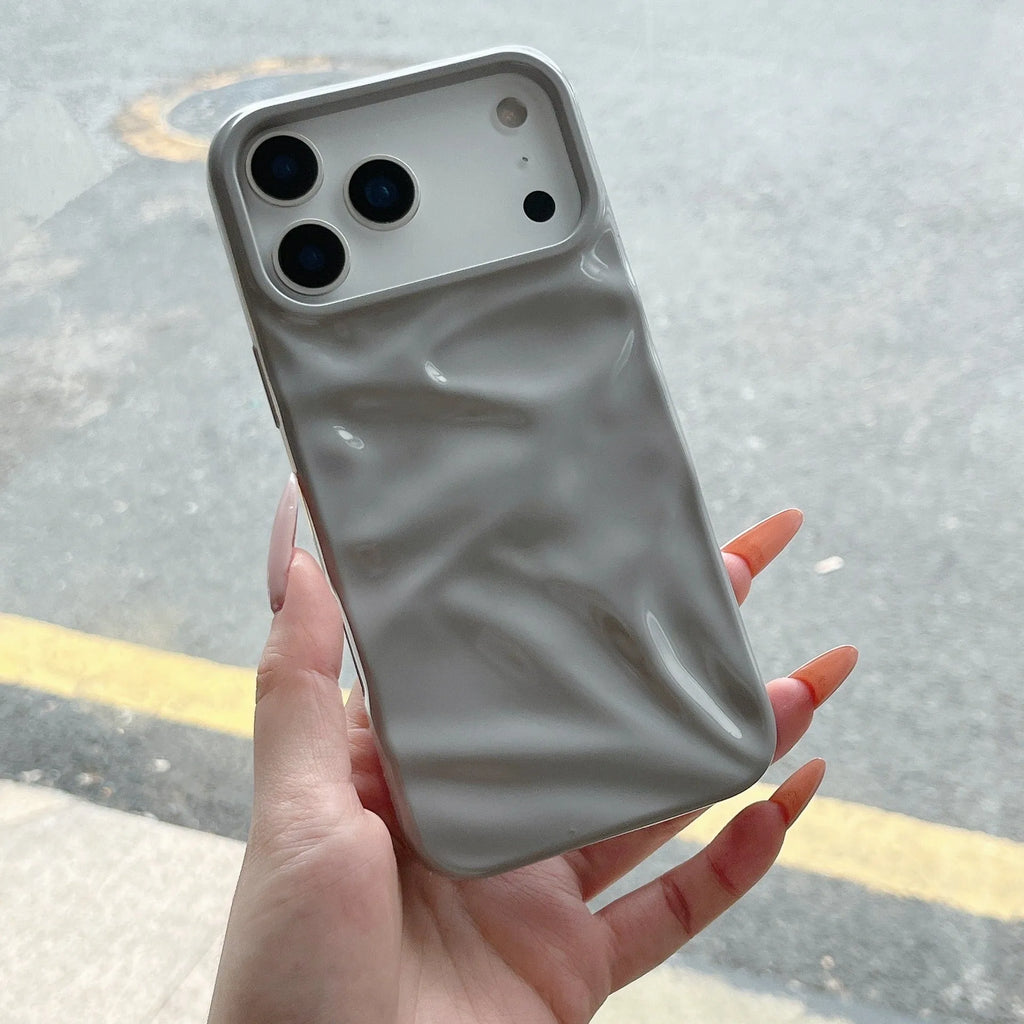 Oil filled pleated PC soft shell phone case for iPhone showing texture and colour options