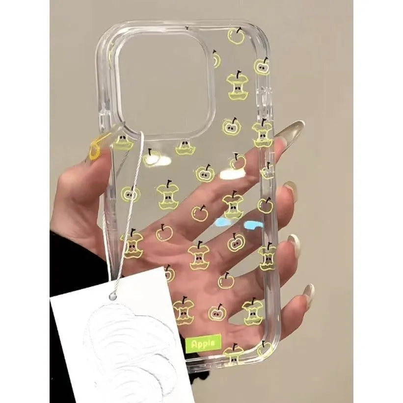 Full screen green apple core large hole TPU phone case for iPhone transparent style