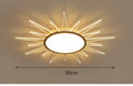 Round aluminium LED ceiling lamp with remote control for dimmable white and tricolour lighting.