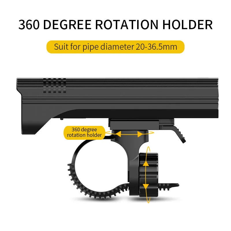 Black KX12DF digital display bicycle headlight with USB port and rotating mount.