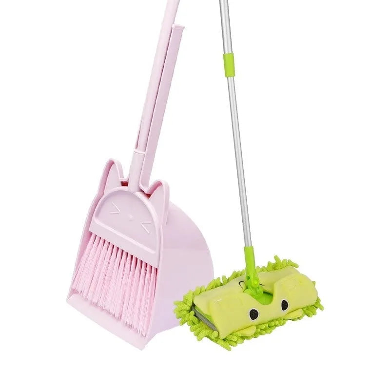 Plastic broom and dustpan combination set with rotating brush holder in purple, green, or beige