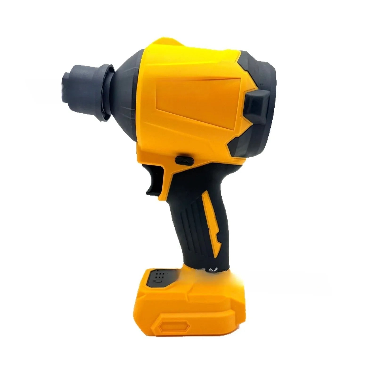 Handheld lithium battery brush air exhauster for dust blowing and snow removal with bare metal head.