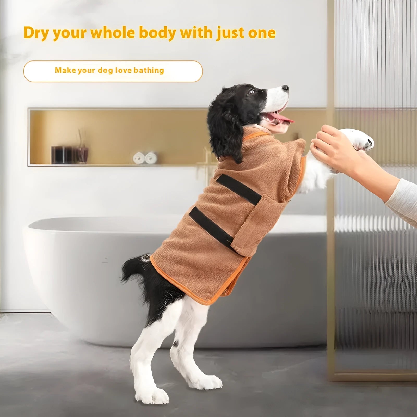 Grey nylon pet drying robe with tie closures for dogs and cats shown in size medium