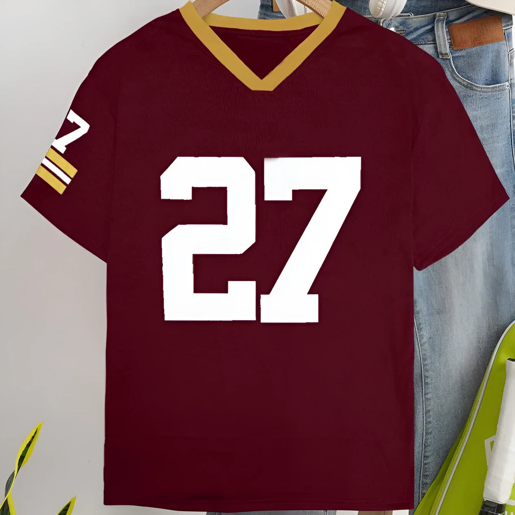 Red loose fit cotton t-shirt with white printed lettering on the front.