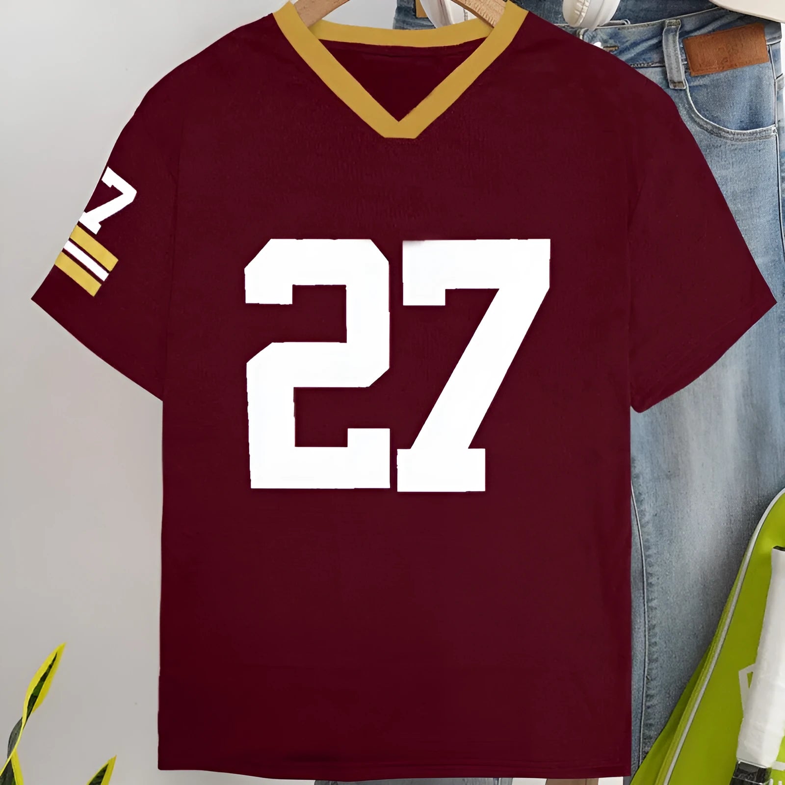 Red loose fit cotton t-shirt with white printed lettering on the front.