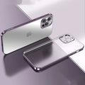 Transparent square frame silicone iPhone case showing phone colour through clear TPU material