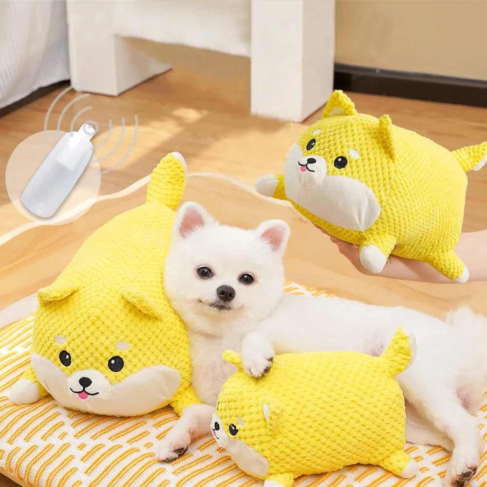 Plush dog calming toy with squeaker for puppies, available in large and medium bite-resistant options