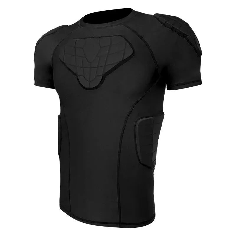Men wearing tight short-sleeved anti-collision sports protective top in Lycra for football basketball