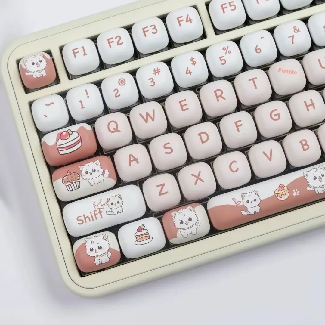 Set of colourful cartoon dessert cat key caps for a mechanical keyboard.