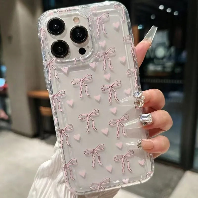 TPU transparent girl bow phone case for iPhone with drop-resistant airbag corners