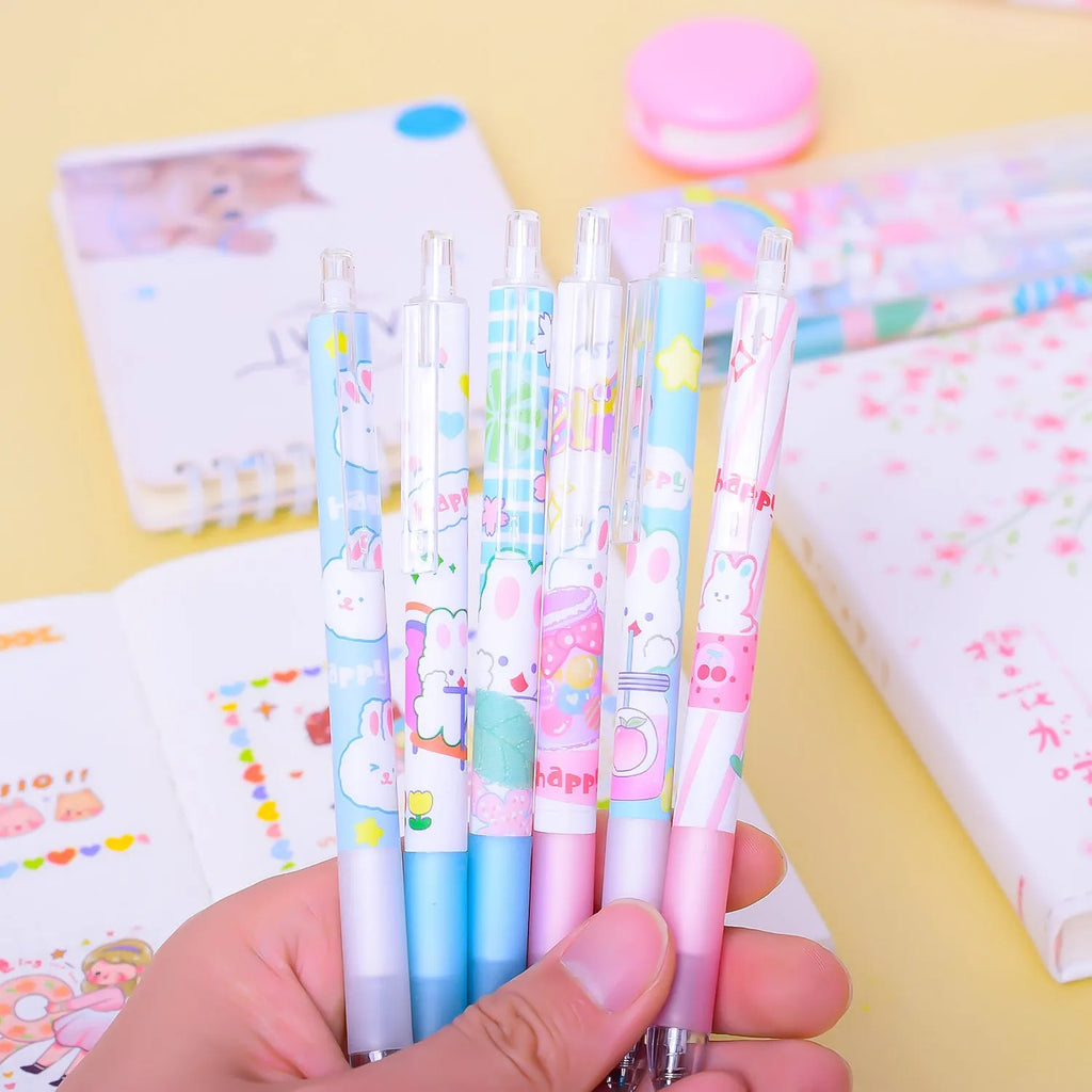 Cartoon bunny design black ink pen with 0.5mm fine point in six-piece packaging