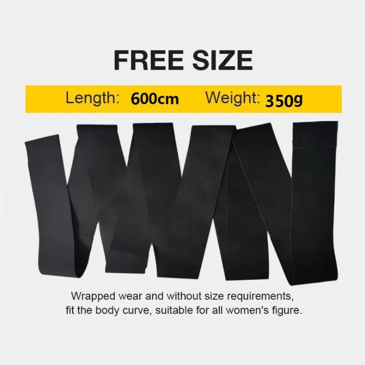 Women's black waist trainer exercise restraint belt showing its 10cm width and long length.