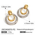 Golden round double-layer hollow stud earrings with 18K gold plating on titanium steel
