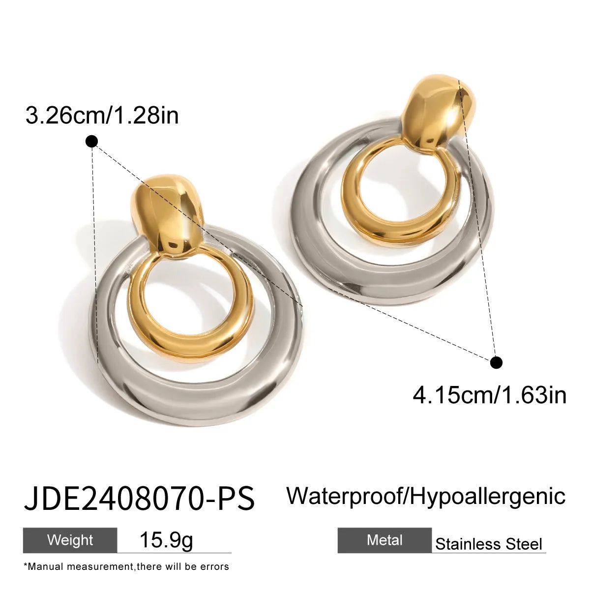 Golden round double-layer hollow stud earrings with 18K gold plating on titanium steel