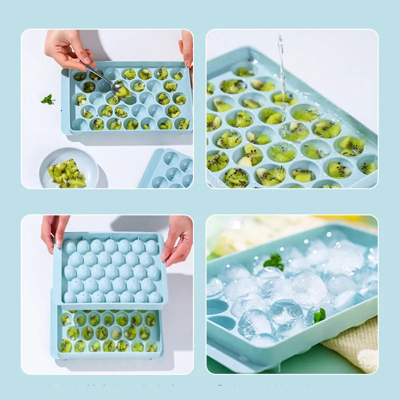 Sky blue and pink 3D round ice cube moulds with spherical cavities