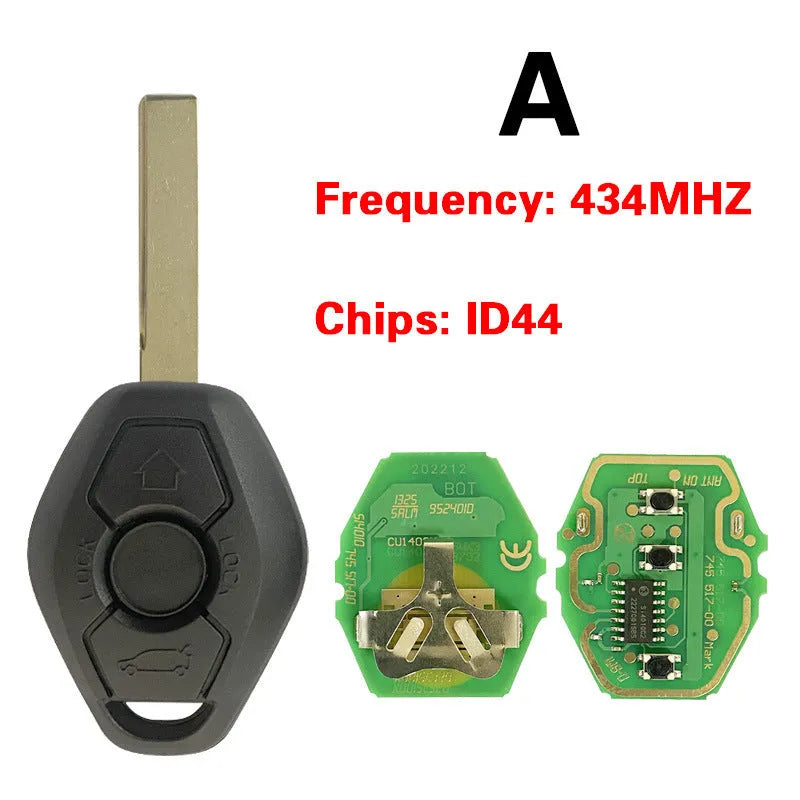 BMW 3 button remote key with straight silver blade and black fob for EWS system.